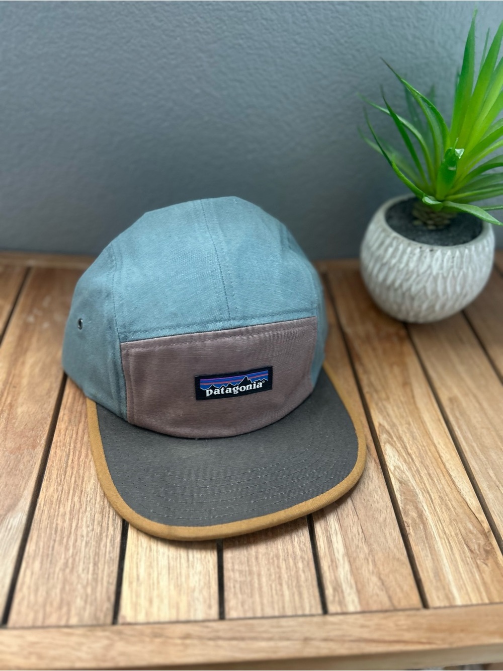 Patagonia Five-Panel Hat in Aqua, Brown and Olive Brim